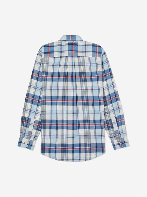 Blue Tommy Hilfiger Adaptive Plaid Check Regular Fit Men's Shirts | TH783UZP