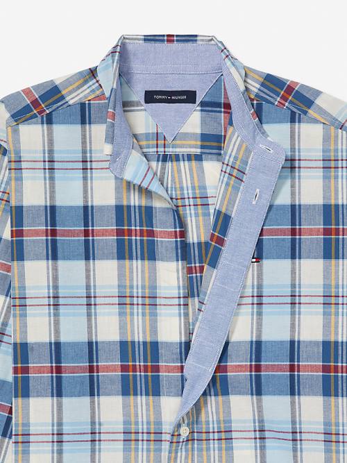 Blue Tommy Hilfiger Adaptive Plaid Check Regular Fit Men's Shirts | TH783UZP