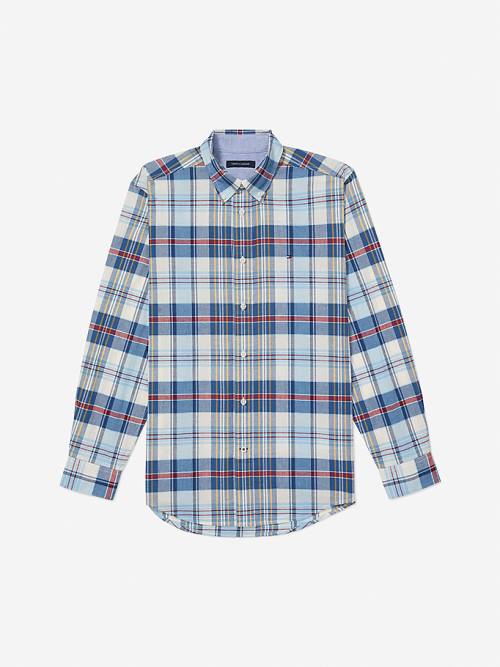 Blue Tommy Hilfiger Adaptive Plaid Check Regular Fit Men\'s Shirts | TH783UZP