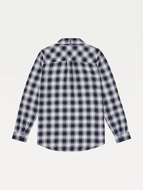 Blue Tommy Hilfiger Adaptive Plaid Popover Women's Shirts | TH952IRJ