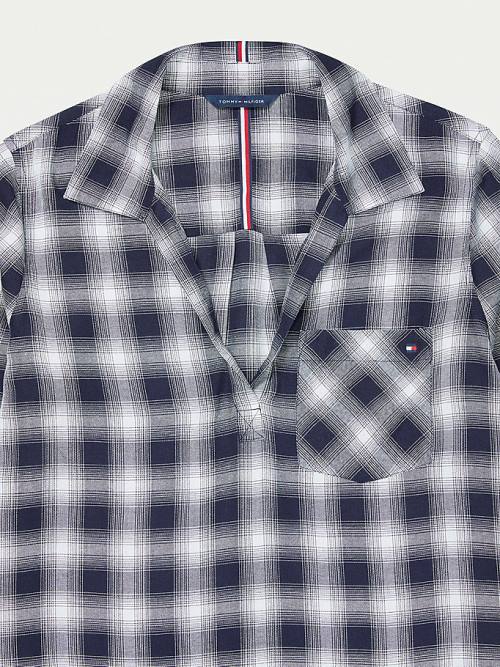 Blue Tommy Hilfiger Adaptive Plaid Popover Women's Shirts | TH952IRJ