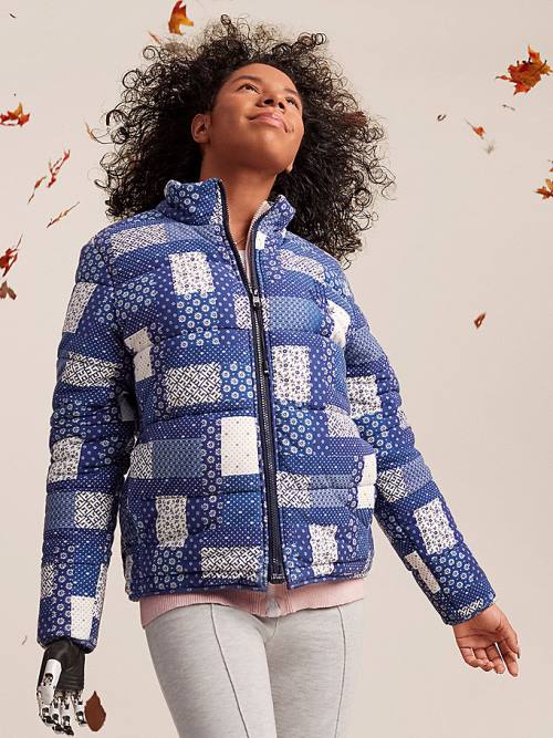 Blue Tommy Hilfiger Adaptive Print Puffer Women\'s Jackets | TH982HNS