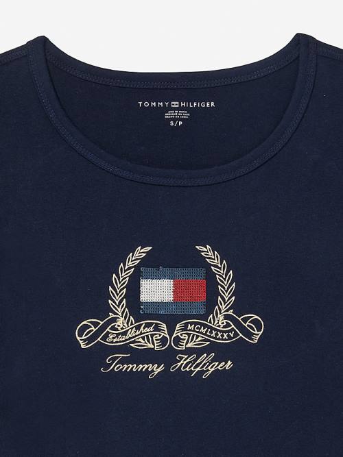 Blue Tommy Hilfiger Adaptive Pure Cotton Logo Women's T Shirts | TH026VBF