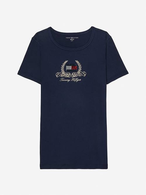 Blue Tommy Hilfiger Adaptive Pure Cotton Logo Women\'s T Shirts | TH026VBF