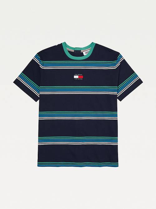 Blue Tommy Hilfiger Adaptive Seated Fit Stripe Badge Men's T Shirts | TH125TFJ