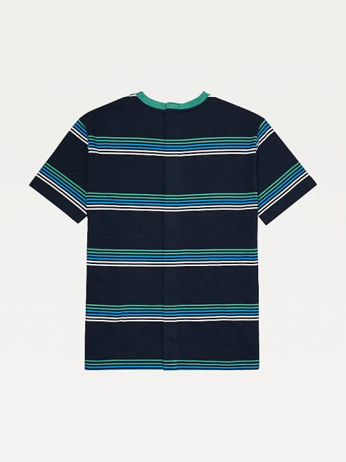 Blue Tommy Hilfiger Adaptive Seated Fit Stripe Badge Men's T Shirts | TH125TFJ