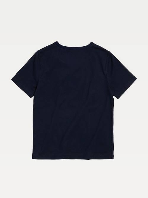 Blue Tommy Hilfiger Adaptive Sensory Flag Logo Boys' T Shirts | TH083YCE