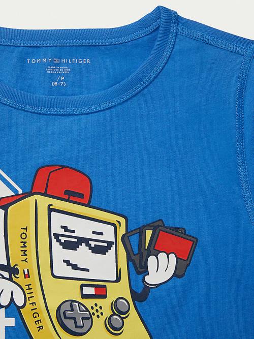 Blue Tommy Hilfiger Adaptive Sensory Gaming Print Boys' T Shirts | TH983NWY