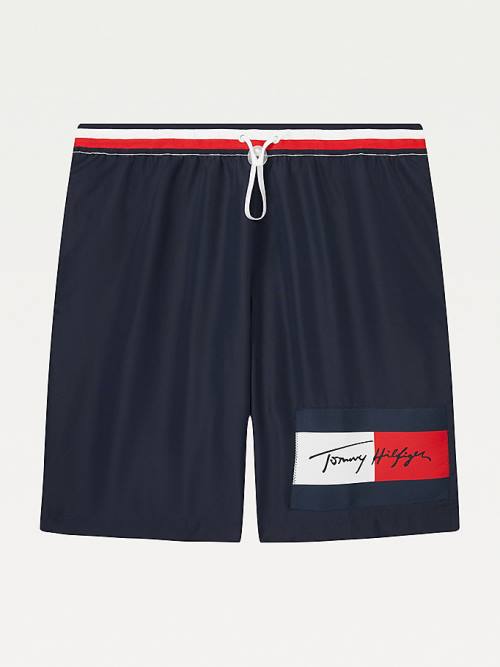 Blue Tommy Hilfiger Adaptive Signature Mid-Length Shorts Men\'s Swimwear | TH385TDC