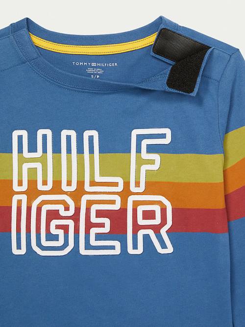 Blue Tommy Hilfiger Adaptive Stripe Logo Long Sleeve Boys' T Shirts | TH395OLW