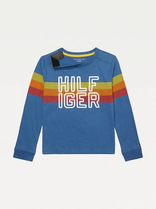 Blue Tommy Hilfiger Adaptive Stripe Logo Long Sleeve Boys' T Shirts | TH395OLW