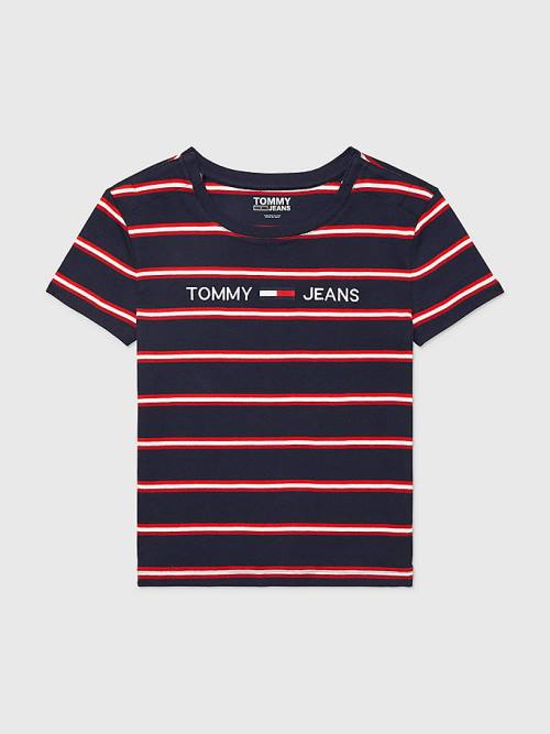 Blue Tommy Hilfiger Adaptive Stripe Multicolour Logo Women\'s T Shirts | TH593HNE