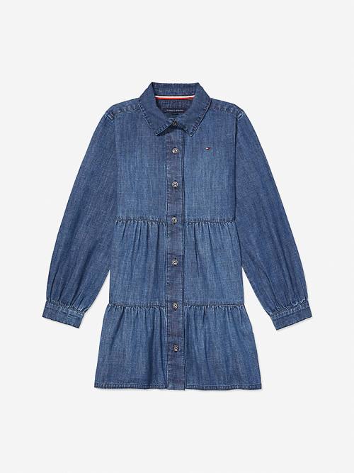 Blue Tommy Hilfiger Adaptive Tiered Denim Girls\' Dress | TH203SLO