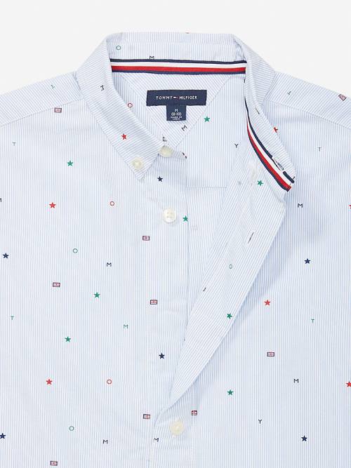 Blue Tommy Hilfiger Adaptive Woven All-Over Flag Boys' Shirts | TH974JVH