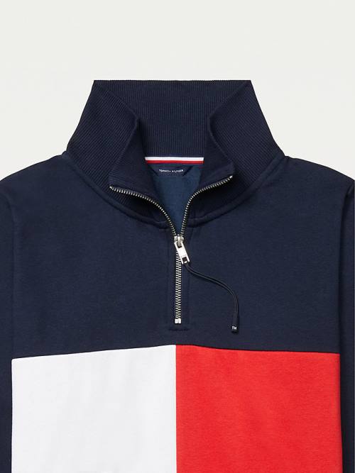 Blue Tommy Hilfiger Adaptive Zipped Neck Flag Women's Sweatshirts | TH761JPU