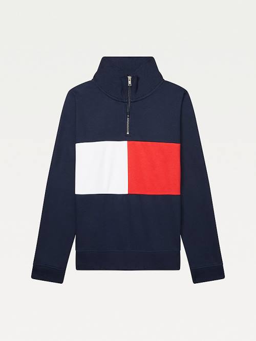 Blue Tommy Hilfiger Adaptive Zipped Neck Flag Women\'s Sweatshirts | TH761JPU