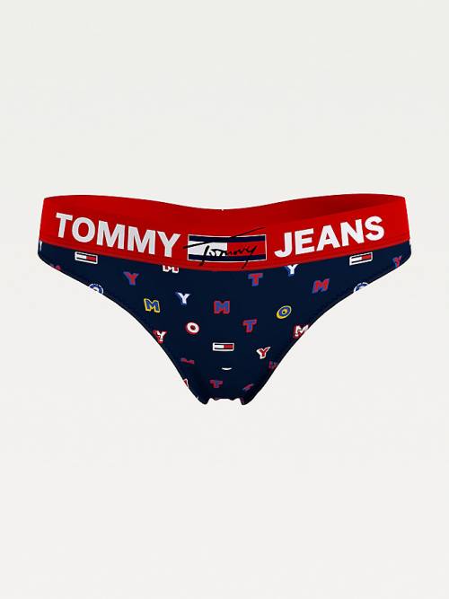 Blue Tommy Hilfiger All-Over Logo Print Thong Women's Underwear | TH042KWV