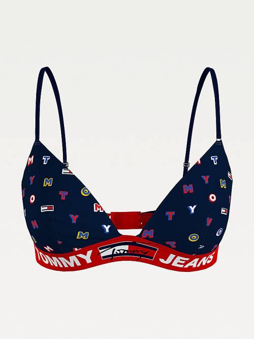 Blue Tommy Hilfiger All-Over Logo Print Triangle Bra Women's Underwear | TH043JKW