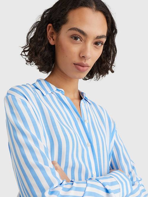 Blue Tommy Hilfiger All-Over Print Regular Fit Viscose Women's Blouse | TH467CAD