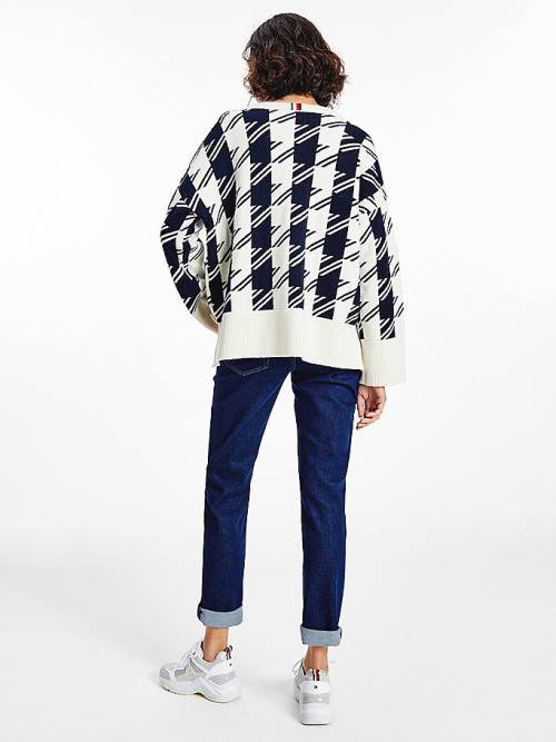 Blue Tommy Hilfiger Alpaca Wool Houndstooth Relaxed Fit Jumper Women's Sweaters | TH763OCF