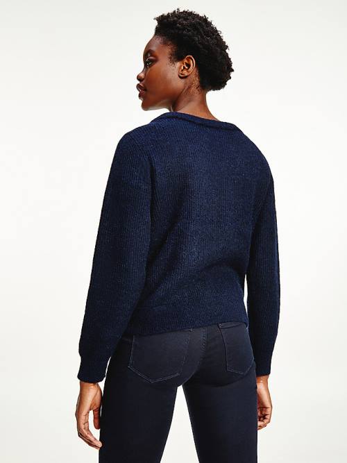 Blue Tommy Hilfiger Alpaca Wool Wide Neck Relaxed Jumper Women's Sweaters | TH596TBO