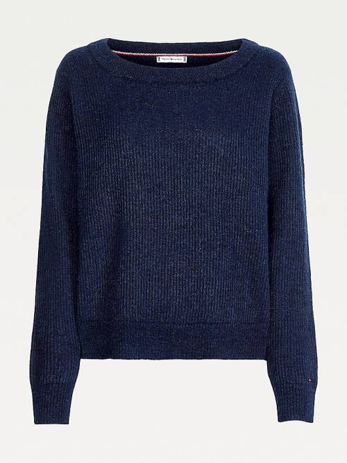 Blue Tommy Hilfiger Alpaca Wool Wide Neck Relaxed Jumper Women's Sweaters | TH596TBO