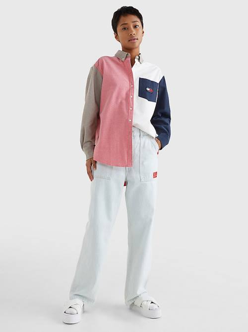 Blue Tommy Hilfiger Archive Colour-Blocked Overshirt Women's Shirts | TH894JQP