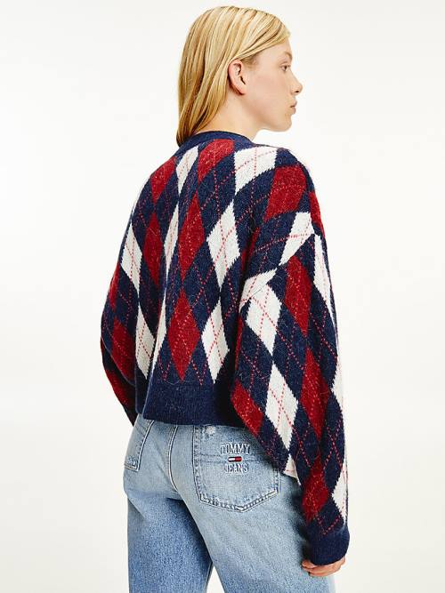 Blue Tommy Hilfiger Argyle Cropped Cardigan Women's Sweaters | TH348OSQ