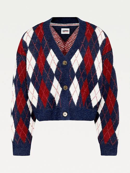 Blue Tommy Hilfiger Argyle Cropped Cardigan Women's Sweaters | TH348OSQ