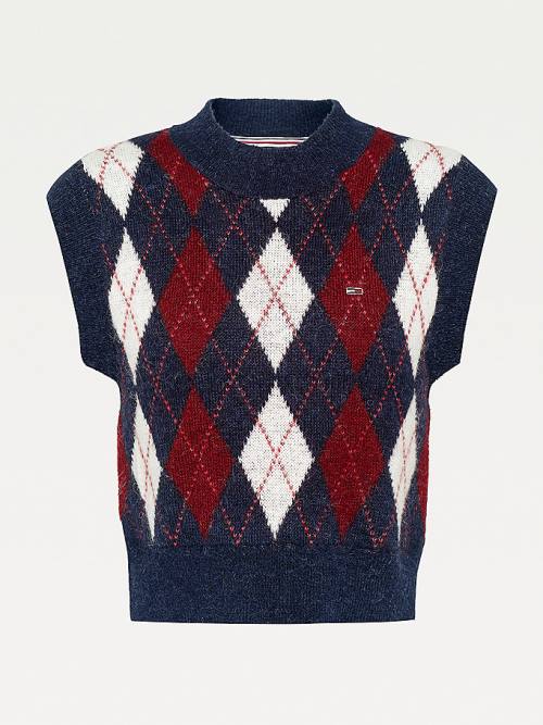 Blue Tommy Hilfiger Argyle Cropped Wool Blend Vest Women's Sweaters | TH871QLP