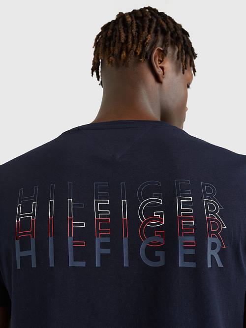 Blue Tommy Hilfiger Back Logo Men's T Shirts | TH703TKL