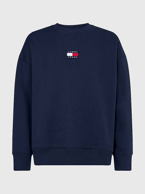 Blue Tommy Hilfiger Badge Crew Neck Men's Sweatshirts | TH768UDE