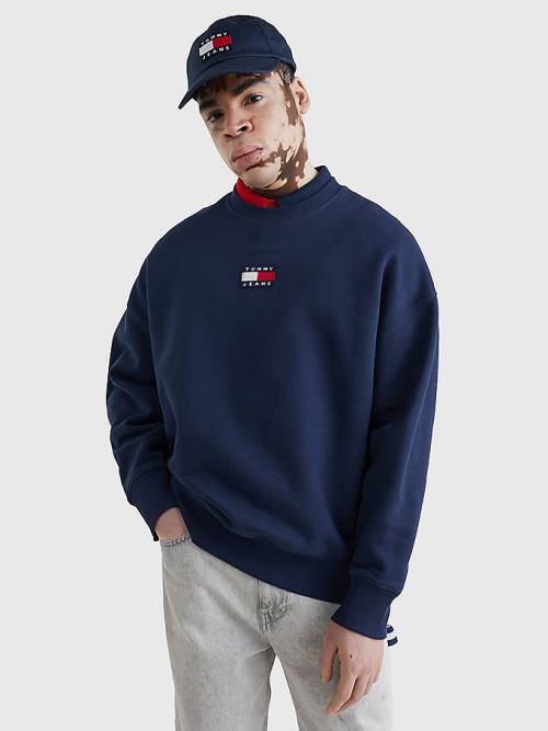 Blue Tommy Hilfiger Badge Crew Neck Men\'s Sweatshirts | TH768UDE