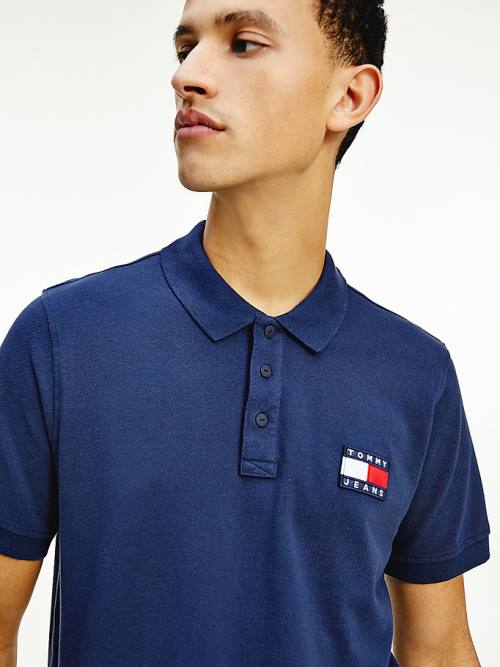 Blue Tommy Hilfiger Badge Lightweight Regular Fit Men's Polo Shirts | TH087GZH