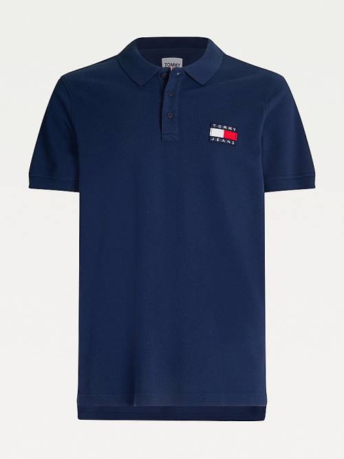 Blue Tommy Hilfiger Badge Lightweight Regular Fit Men's Polo Shirts | TH087GZH