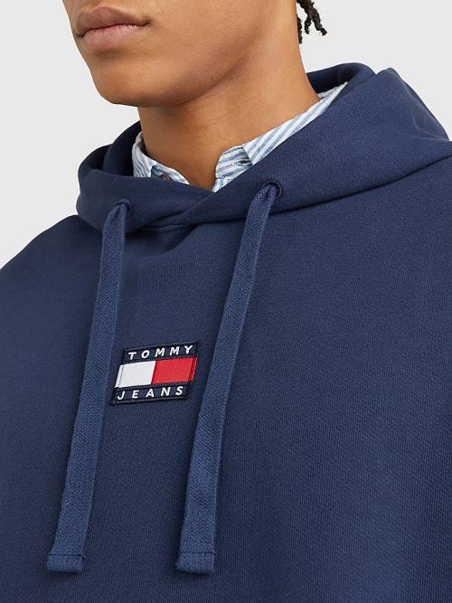 Blue Tommy Hilfiger Badge Organic Cotton Men's Hoodie | TH038AOP