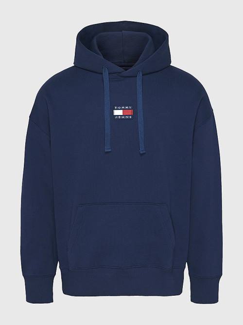 Blue Tommy Hilfiger Badge Organic Cotton Men's Hoodie | TH038AOP