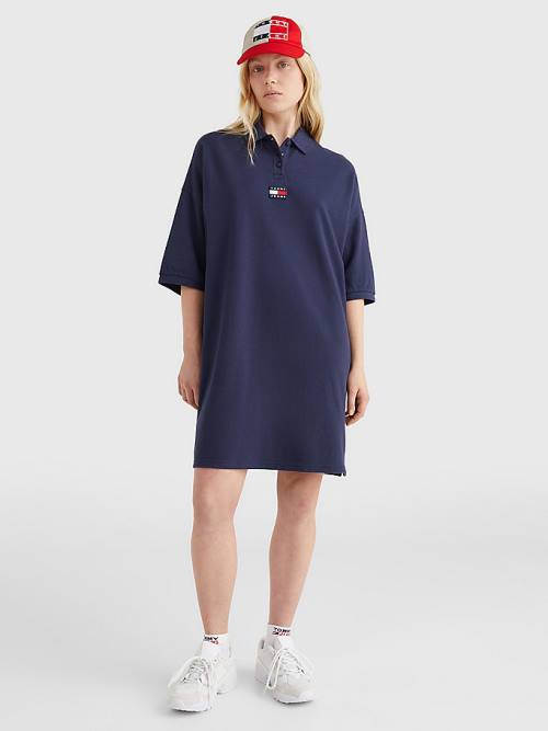 Blue Tommy Hilfiger Badge Oversized Polo Women's Dress | TH352NTC