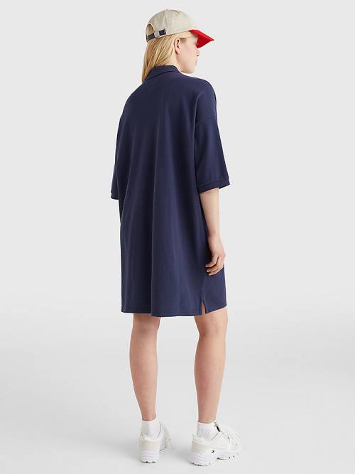 Blue Tommy Hilfiger Badge Oversized Polo Women's Dress | TH352NTC