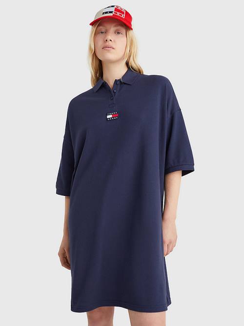 Blue Tommy Hilfiger Badge Oversized Polo Women\'s Dress | TH352NTC