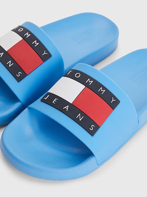 Blue Tommy Hilfiger Badge Slides Women's Sandals | TH318MIT