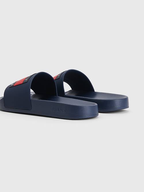 Blue Tommy Hilfiger Badge Slides Women's Sandals | TH608AYT