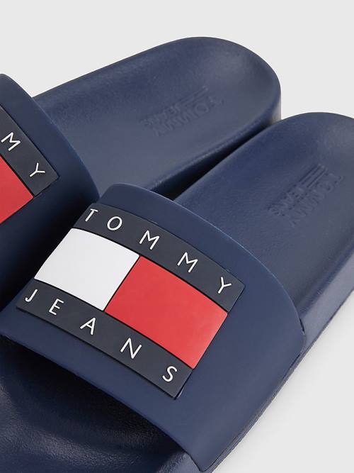 Blue Tommy Hilfiger Badge Slides Women's Sandals | TH608AYT