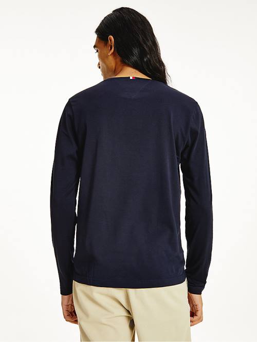 Blue Tommy Hilfiger Bar Logo Long Sleeve Men's T Shirts | TH186CRG