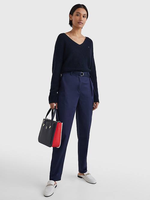 Blue Tommy Hilfiger Belted Waist Tapered Leg Chinos Women's Pants | TH142PVH