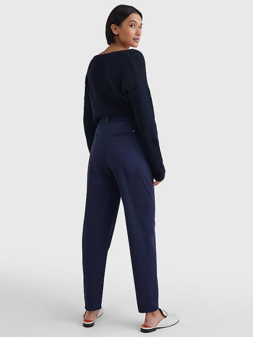 Blue Tommy Hilfiger Belted Waist Tapered Leg Chinos Women's Pants | TH142PVH