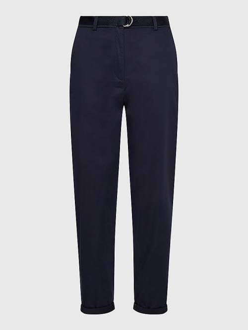 Blue Tommy Hilfiger Belted Waist Tapered Leg Chinos Women's Pants | TH142PVH