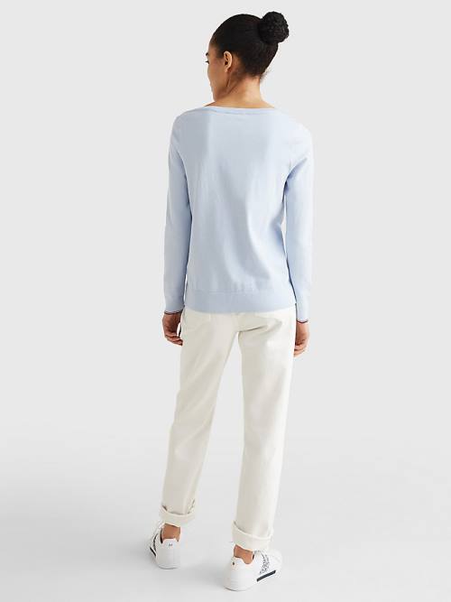 Blue Tommy Hilfiger Boat Neck Organic Cotton Jumper Women's Sweaters | TH086OCN