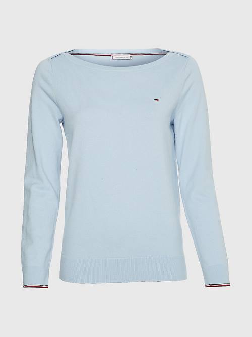 Blue Tommy Hilfiger Boat Neck Organic Cotton Jumper Women's Sweaters | TH086OCN