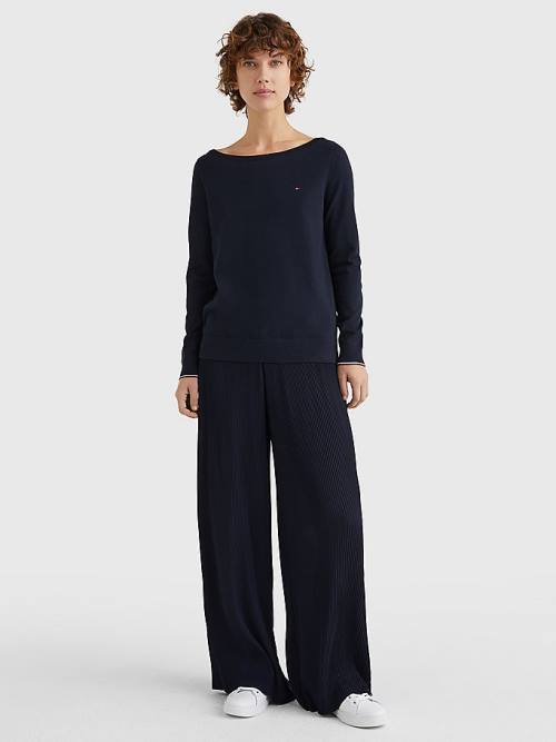 Blue Tommy Hilfiger Boat Neck Organic Cotton Jumper Women's Sweaters | TH716MCD